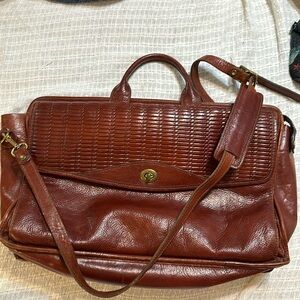 Vtg Jack Georges Woven Leather Tuscany Double Gusset Flap Laptop Briefcase Bag
